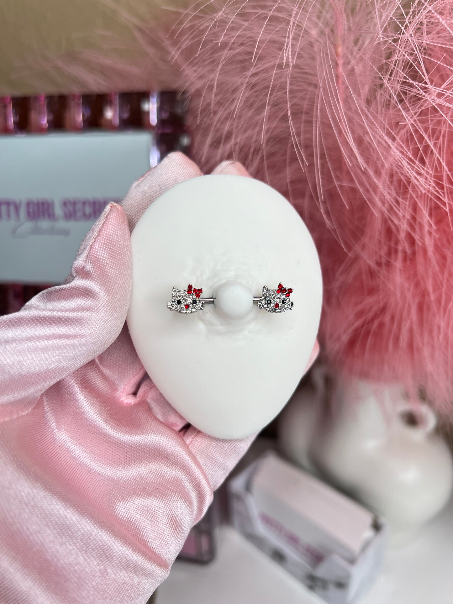 Red Bow Kitty - Nipple Piercings