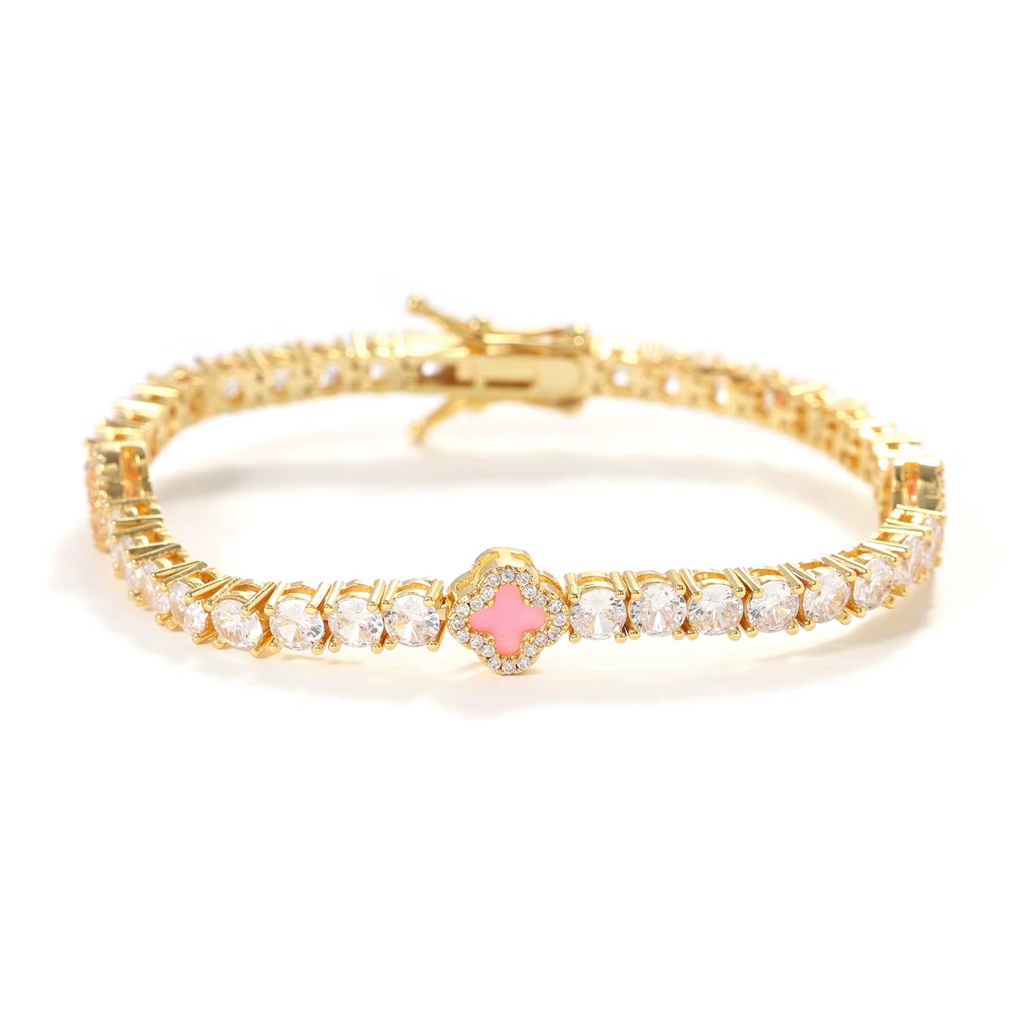 Sia Clover - Pink/Gold CZ Bracelet
