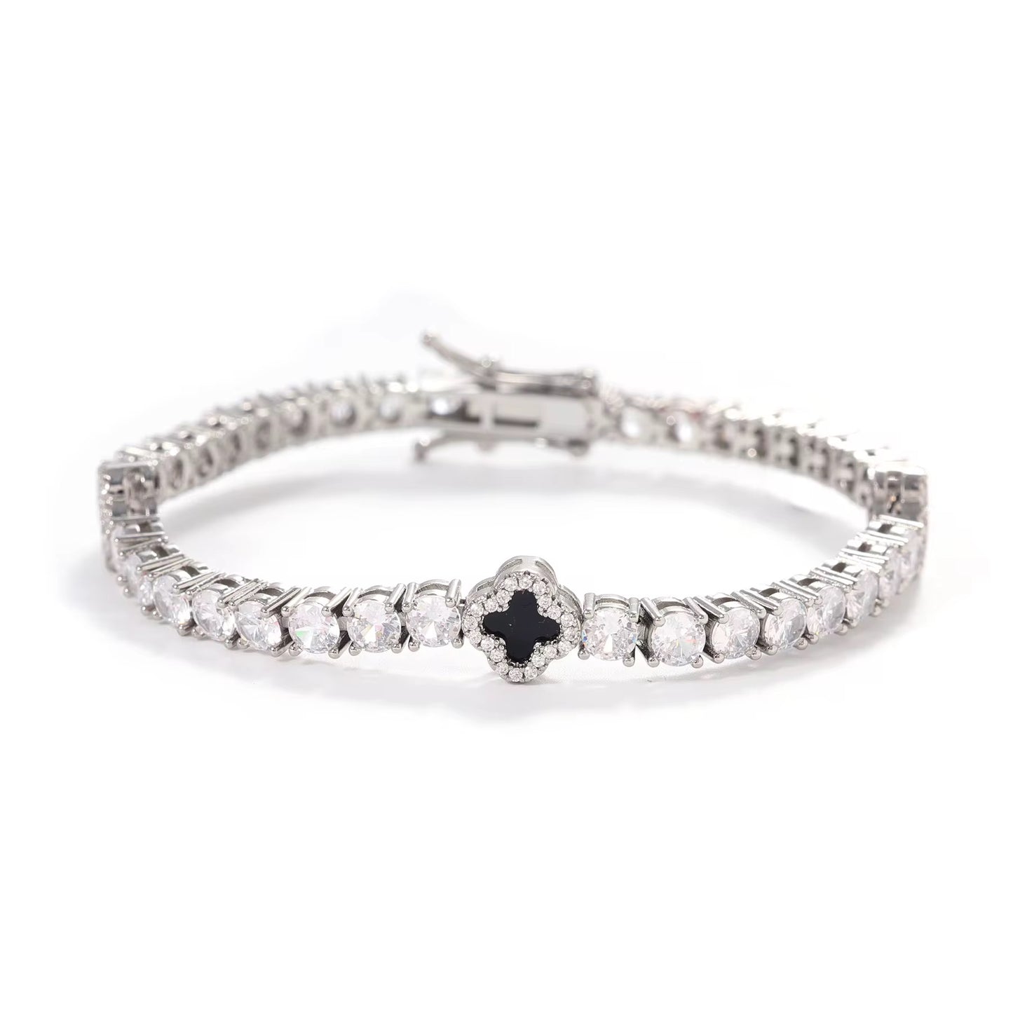 Sia Clover - Black/Silver CZ Bracelet