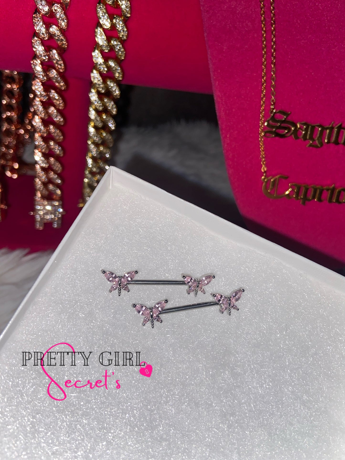 Pink Butterflies - Nipple Piercings