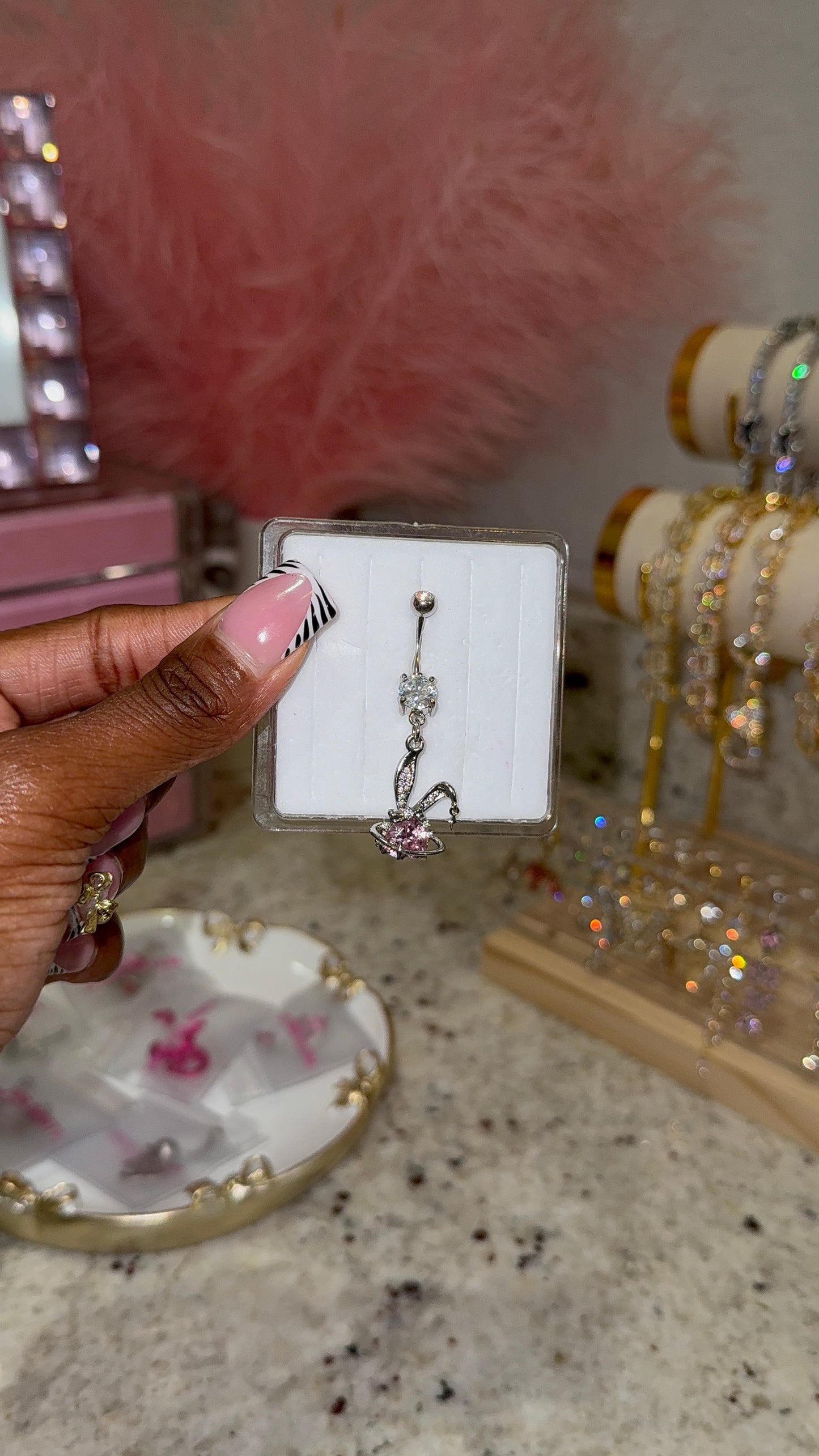 Pink Bunny - Dangle Belly Piercing