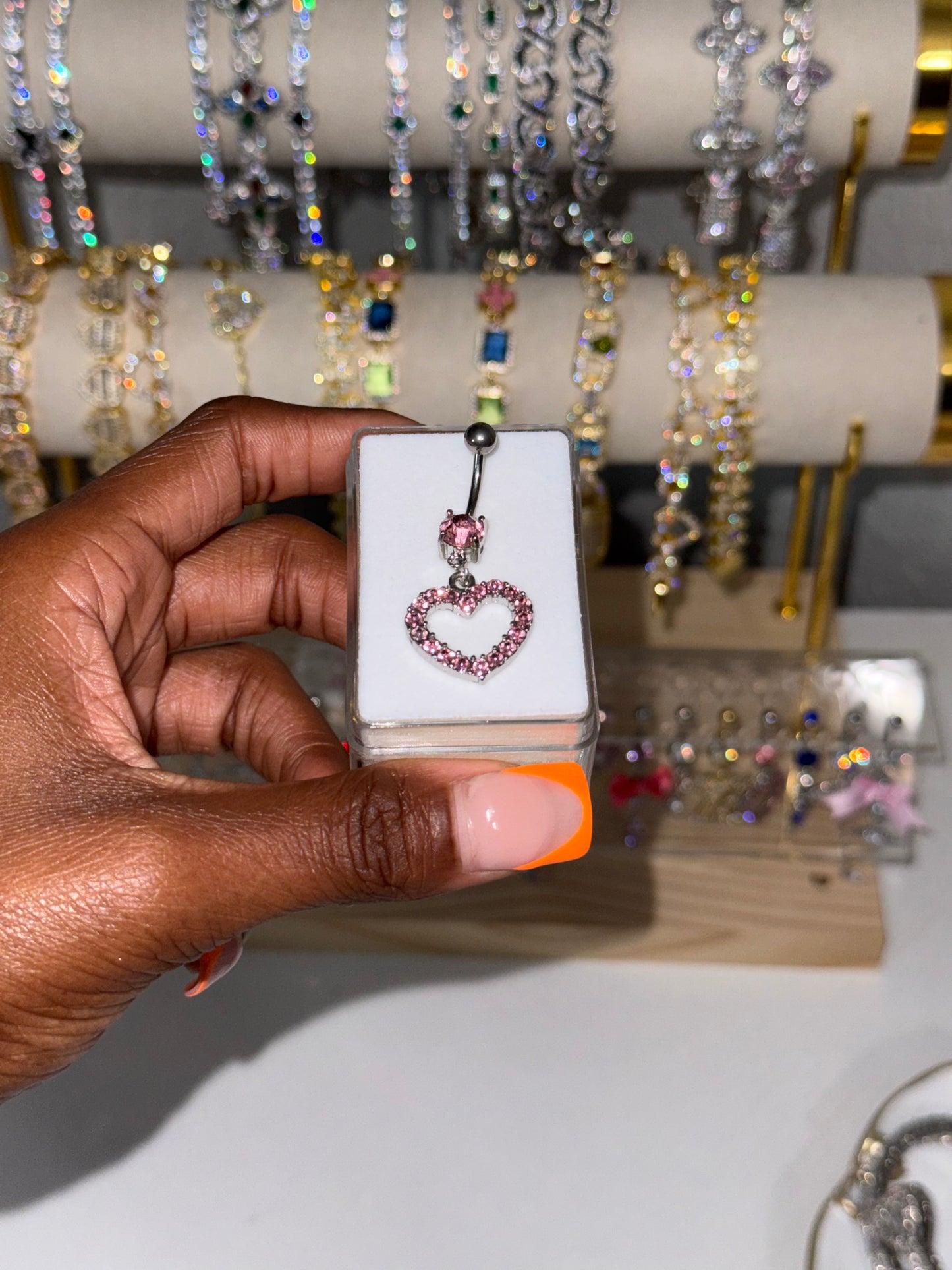 Pink Heart - TITANIUM Dangle Belly Piercing