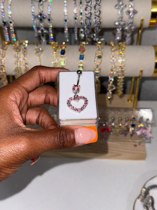 Pink Heart - TITANIUM Dangle Belly Piercing