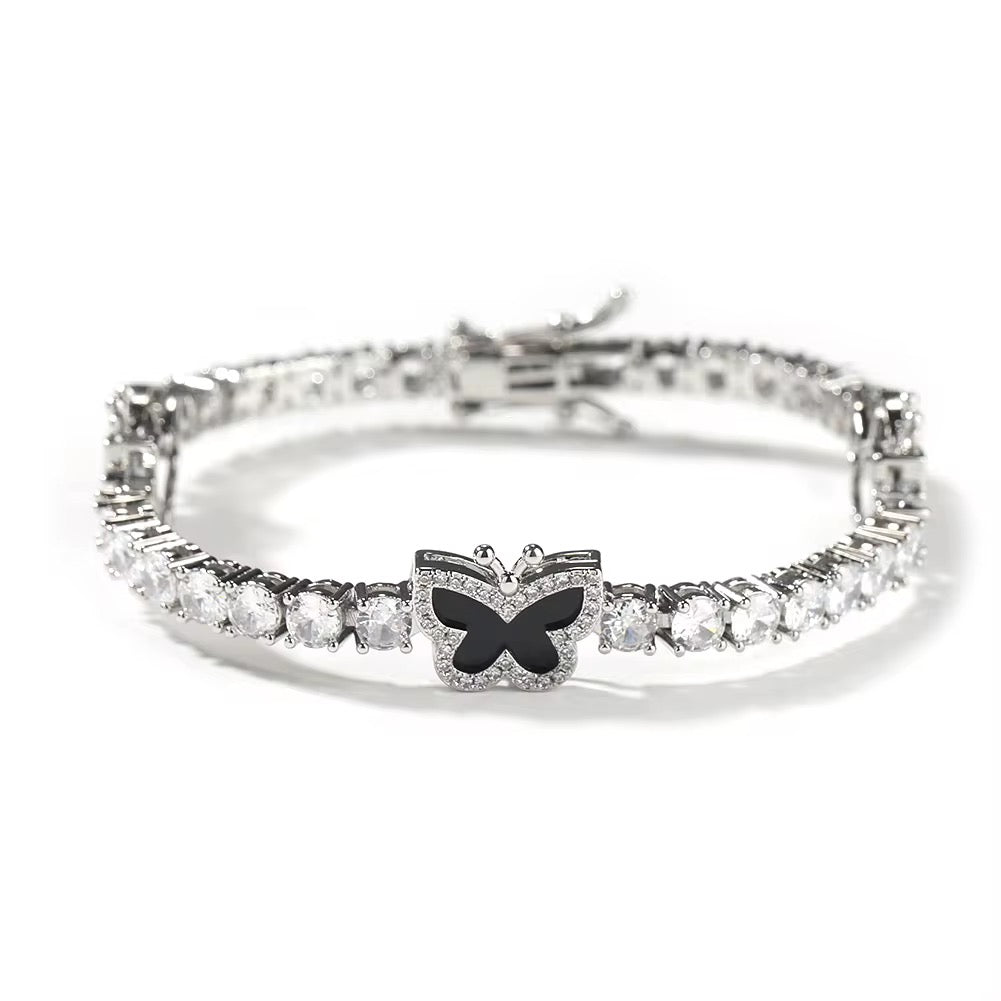 Butterfly Tennis - Black/Silver CZ Bracelet