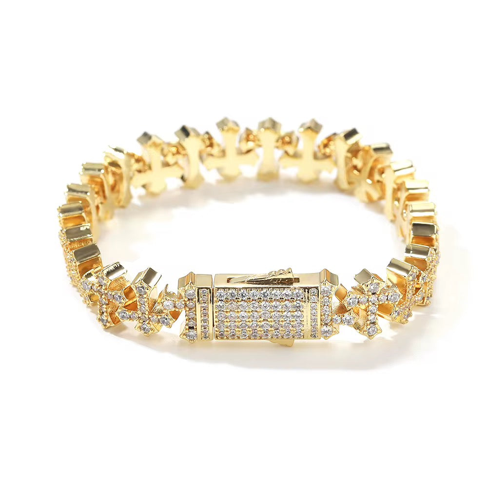 Crosses - Gold CZ Bracelet